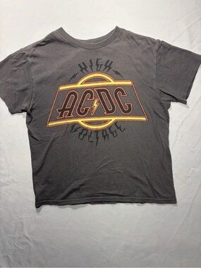 AC/DC Black Crewneck Tee with Subtle Black Logo Print